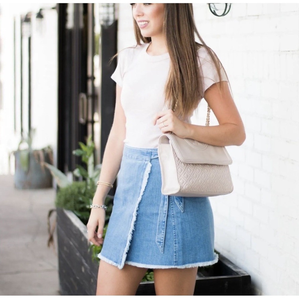 Madewell Denim Wrap Mini Skirt 2/4 S Jean Tie Waist Raw Hem Fringe Festival Boho